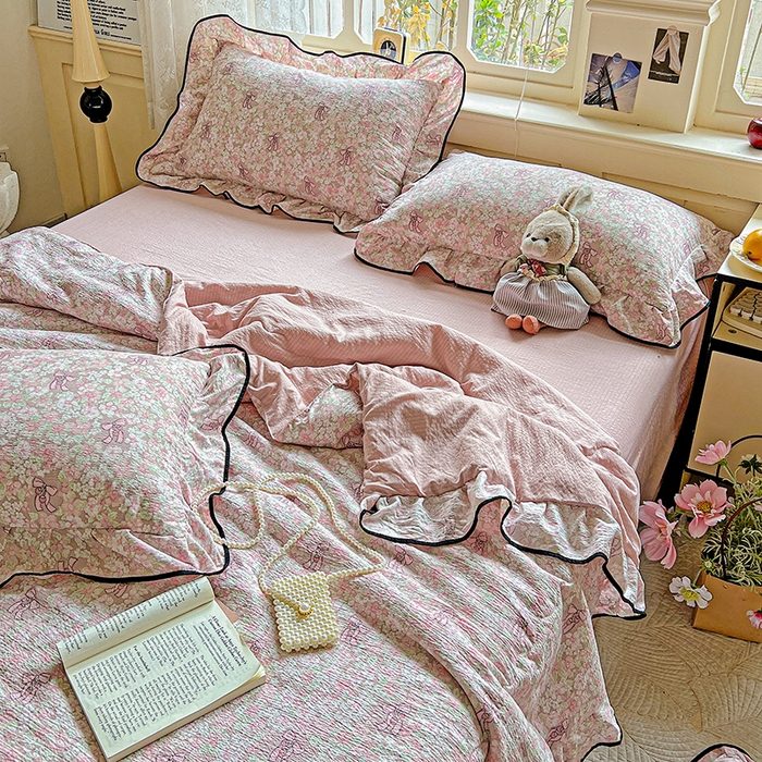 91家纺网 家纺一手货源 找家纺 仟网汇 2025新款云感赫本风皱皱纱夏被四件套 赫本-莫奈