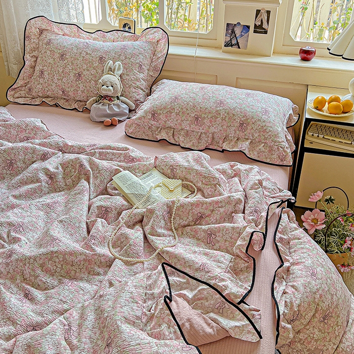 91家纺网 家纺一手货源 找家纺 仟网汇 2025新款云感赫本风皱皱纱夏被四件套 赫本-莫奈