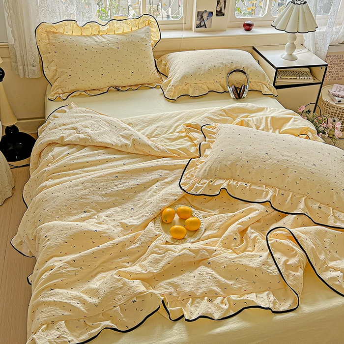 91家纺网 家纺一手货源 找家纺 仟网汇 2025新款云感赫本风皱皱纱夏被四件套 赫本-芝士奶盖