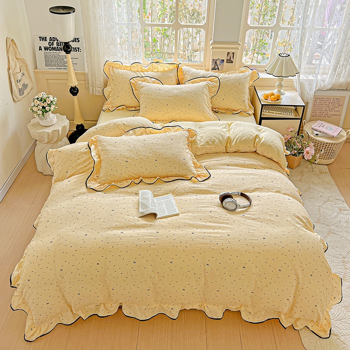 91家纺网 家纺一手货源 找家纺 仟网汇 2025新款云感赫本风皱皱纱夏被四件套 赫本-芝士奶盖