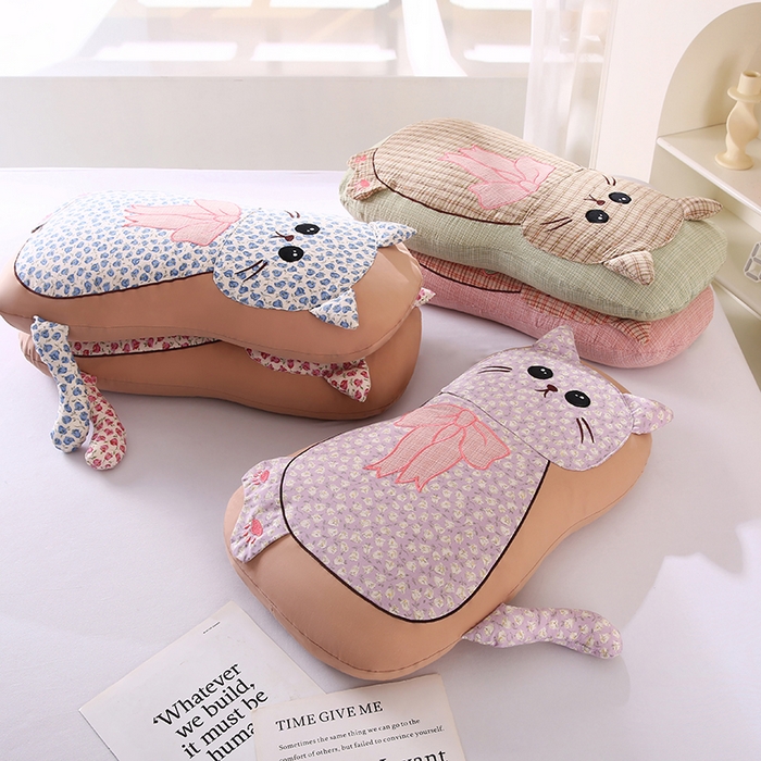 91家纺网 家纺一手货源 找家纺 蔻眠 叮叮猫-全棉卡通荞麦枕儿童学生成人护颈枕芯 主图