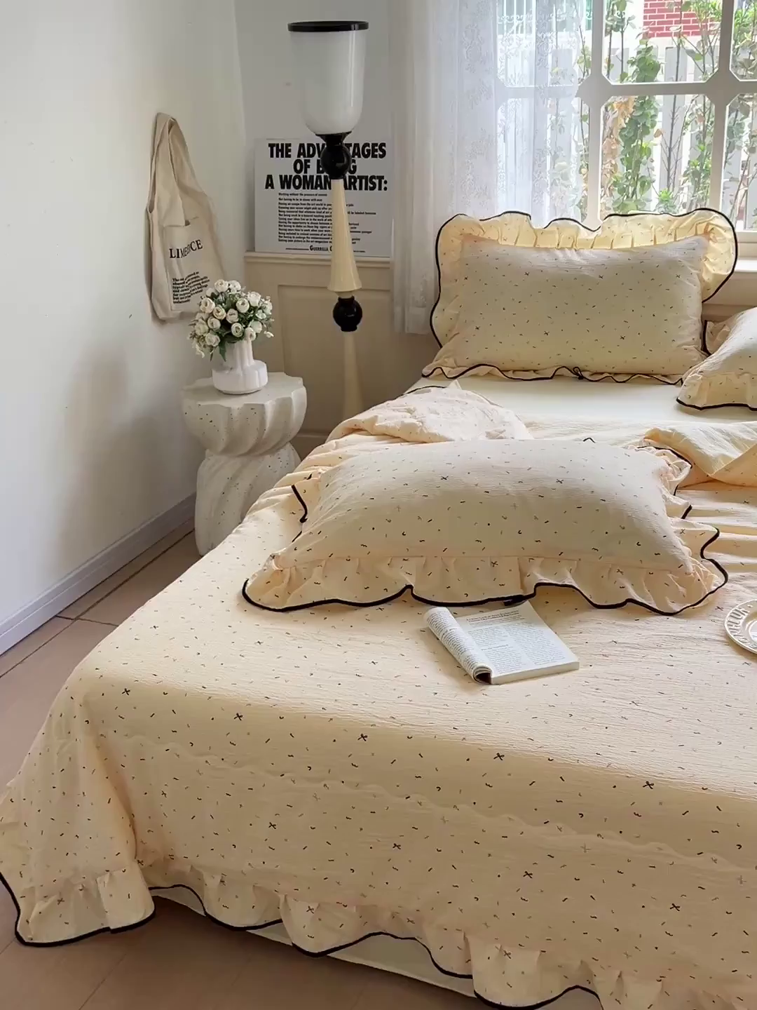 91家纺网 家纺一手货源 找家纺 仟网汇 2025新款云感赫本风皱皱纱夏被四件套 赫本-芝士奶盖