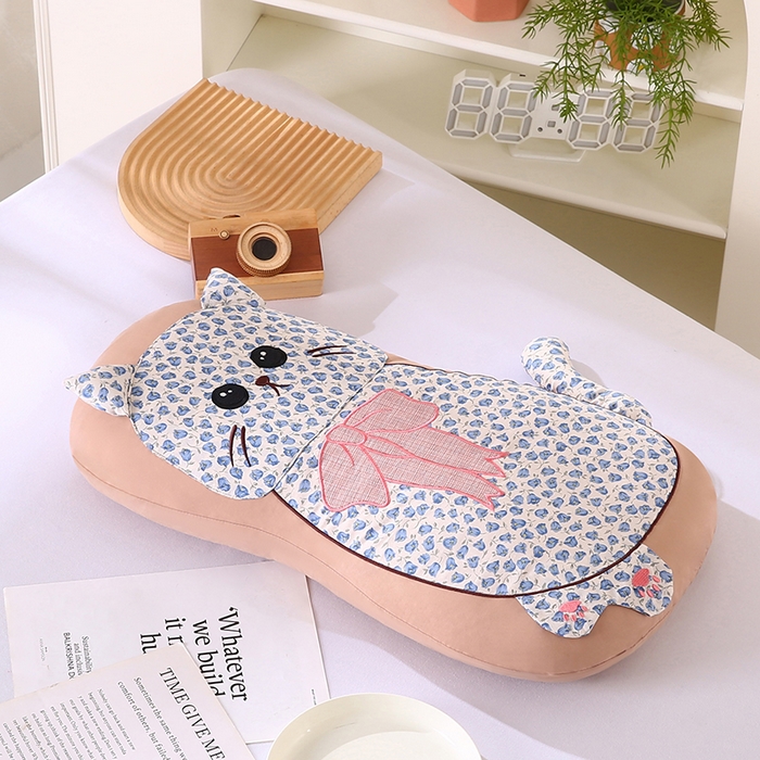 91家纺网 家纺一手货源 找家纺 蔻眠 叮叮猫-全棉卡通荞麦枕儿童学生成人护颈枕芯 叮叮猫-蓝色