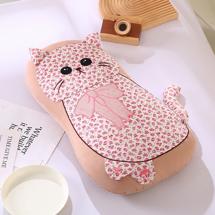 91家纺网 家纺一手货源 找家纺 蔻眠 叮叮猫-全棉卡通荞麦枕儿童学生成人护颈枕芯 叮叮猫-粉色