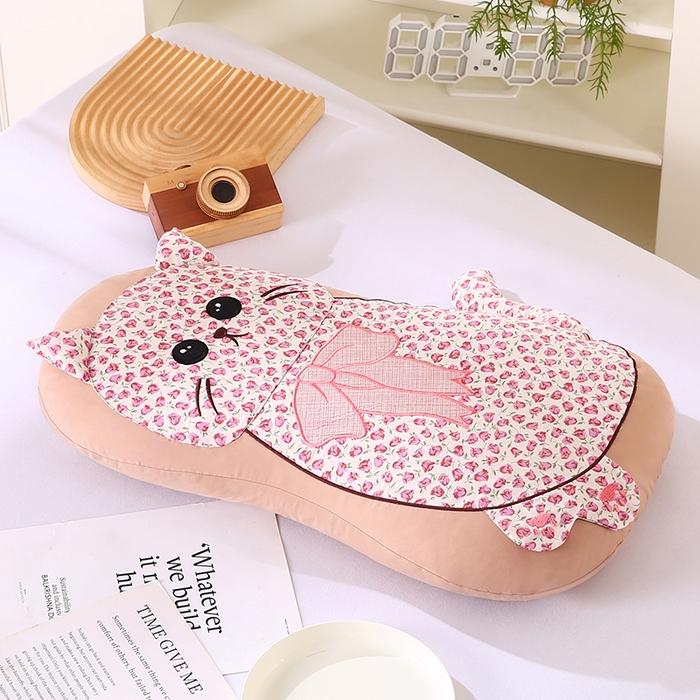 91家纺网 家纺一手货源 找家纺 蔻眠 叮叮猫-全棉卡通荞麦枕儿童学生成人护颈枕芯 叮叮猫-粉色