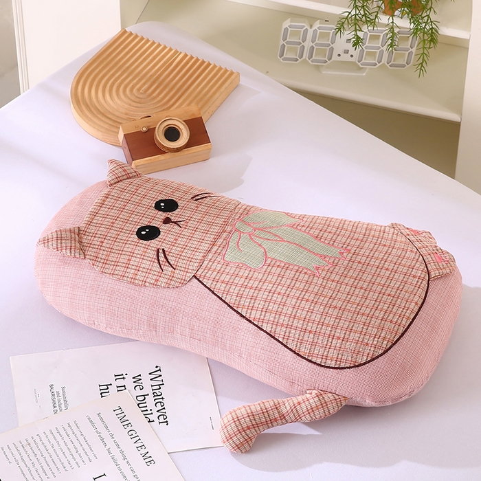 91家纺网 家纺一手货源 找家纺 蔻眠 叮叮猫-全棉卡通荞麦枕儿童学生成人护颈枕芯 叮叮猫-玉色