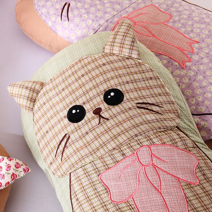 91家纺网 家纺一手货源 找家纺 蔻眠 叮叮猫-全棉卡通荞麦枕儿童学生成人护颈枕芯 叮叮猫-咖色