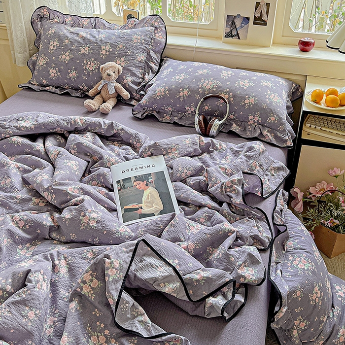 91家纺网 家纺一手货源 找家纺 （总）仟网汇 2025新款云感赫本风皱皱纱夏被四件套