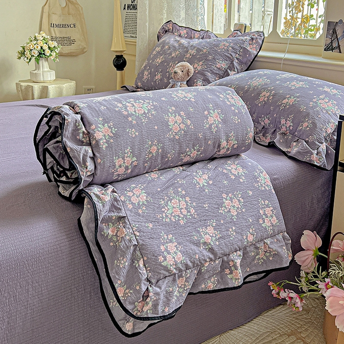 91家纺网 家纺一手货源 找家纺 （总）仟网汇 2025新款云感赫本风皱皱纱夏被四件套