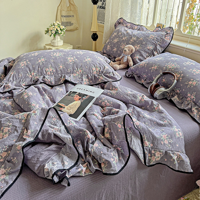 91家纺网 家纺一手货源 找家纺 （总）仟网汇 2025新款云感赫本风皱皱纱夏被四件套