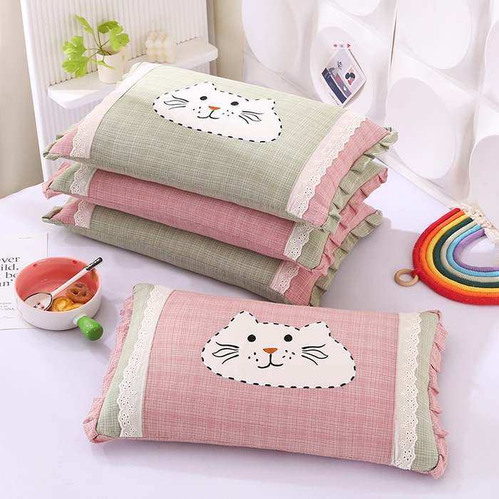 91家纺网 家纺一手货源 找家纺 （总）蔻眠 洛可可猫-全棉卡通刺绣荞麦护颈枕芯儿童学生成人枕头