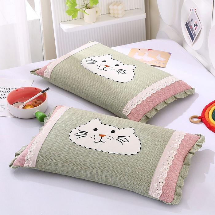 91家纺网 家纺一手货源 找家纺 （总）蔻眠 洛可可猫-全棉卡通刺绣荞麦护颈枕芯儿童学生成人枕头