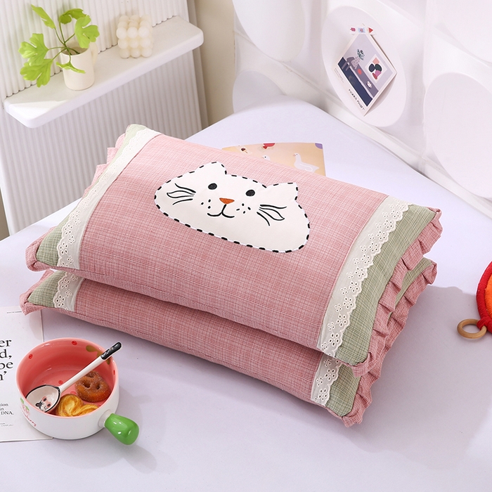 91家纺网 家纺一手货源 找家纺 （总）蔻眠 洛可可猫-全棉卡通刺绣荞麦护颈枕芯儿童学生成人枕头