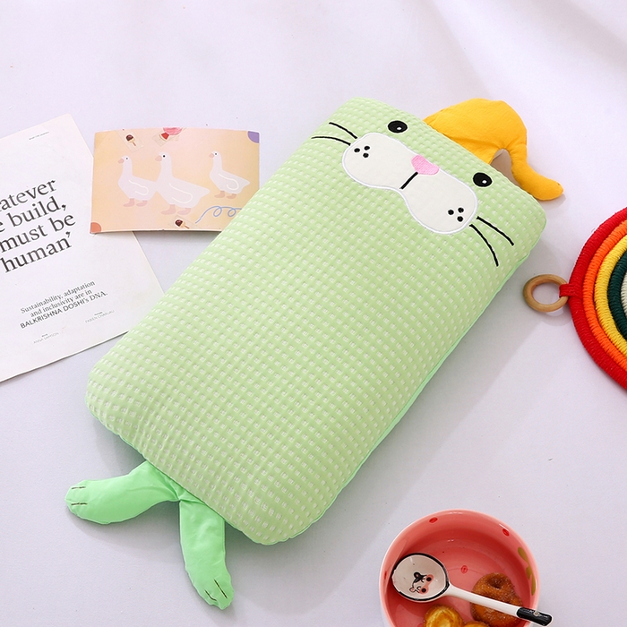 91家纺网 家纺一手货源 找家纺 蔻眠 小海狮-夏季凉感丝卡通荞麦枕头儿童学生防出汗专用枕芯 小海狮-绿色