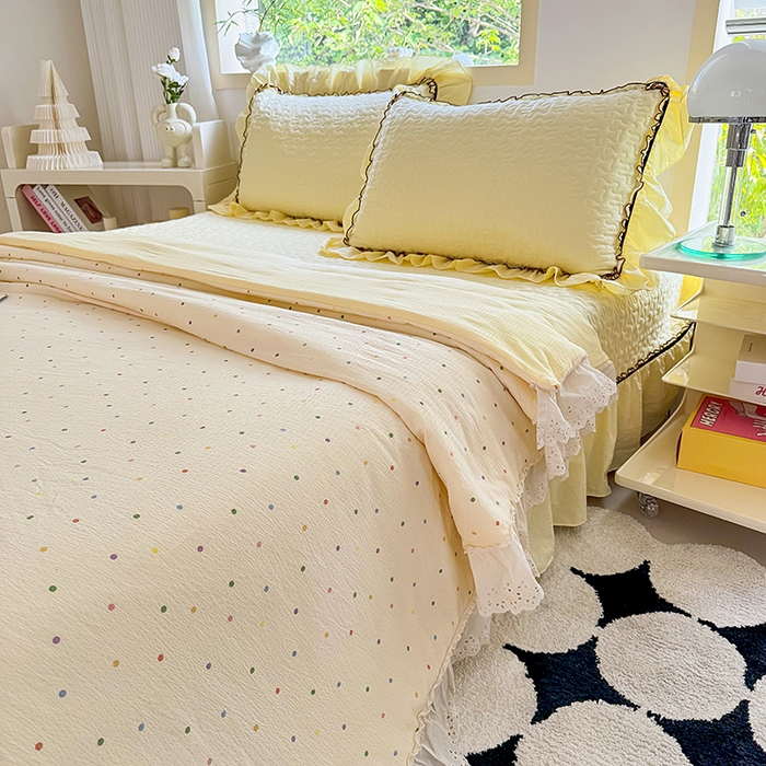 91家纺网 家纺一手货源 找家纺 仟网汇 2025新款床盖四件套夏被四件套（活套被套） 奶油波点