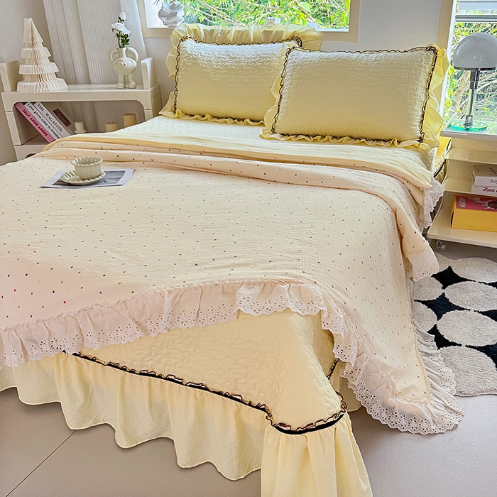 91家纺网 家纺一手货源 找家纺 仟网汇 2025新款床盖四件套夏被四件套（活套被套） 奶油波点