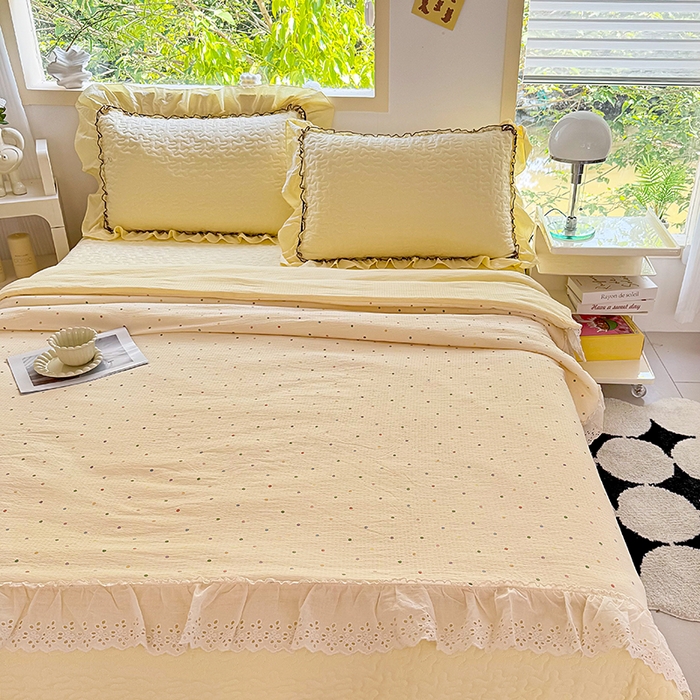 91家纺网 家纺一手货源 找家纺 仟网汇 2025新款床盖四件套夏被四件套（活套被套） 奶油波点