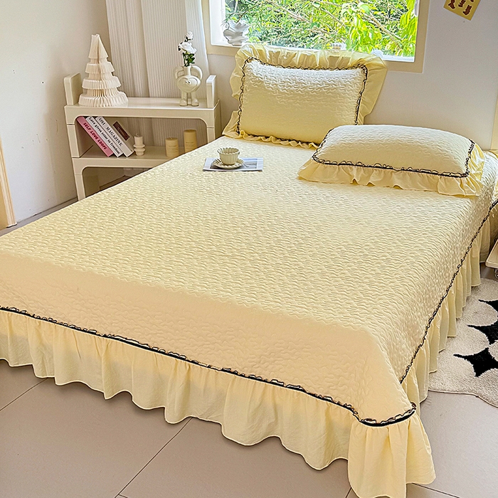 91家纺网 家纺一手货源 找家纺 仟网汇 2025新款床盖四件套夏被四件套（活套被套） 奶油波点