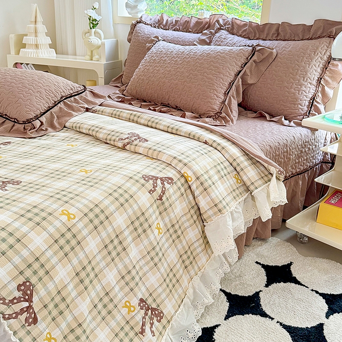 91家纺网 家纺一手货源 找家纺 仟网汇 2025新款床盖四件套夏被四件套（活套被套） 太妃糖