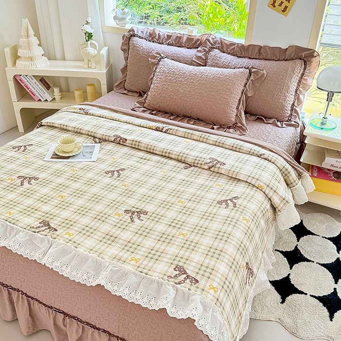 91家纺网 家纺一手货源 找家纺 仟网汇 2025新款床盖四件套夏被四件套（活套被套） 太妃糖