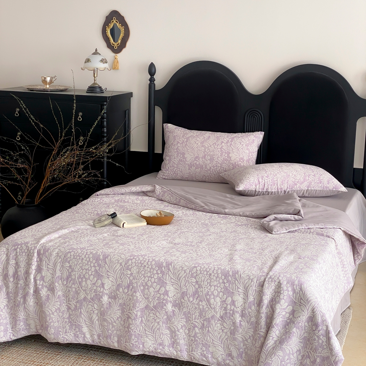 91家纺网 家纺一手货源 找家纺 赫帛 2025春夏新款全棉纯棉色织提花数码印花七草夏被夏凉被空调被 七草-紫色夏被