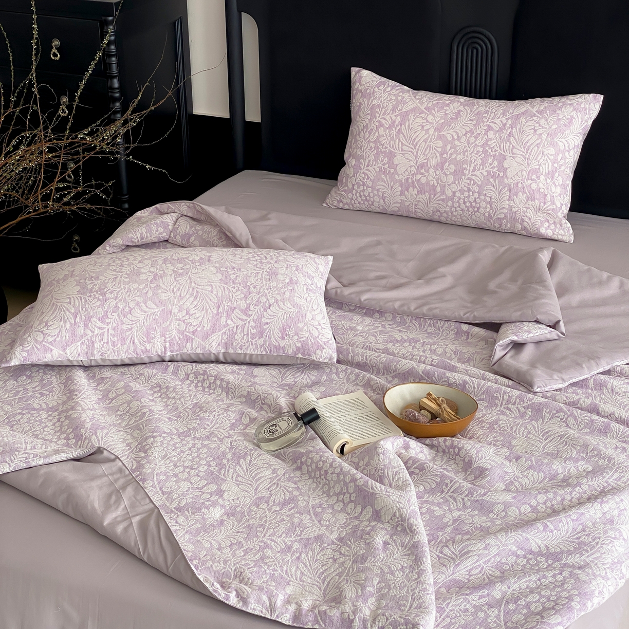 91家纺网 家纺一手货源 找家纺 赫帛 2025春夏新款全棉纯棉色织提花数码印花七草夏被夏凉被空调被 七草-紫色夏被