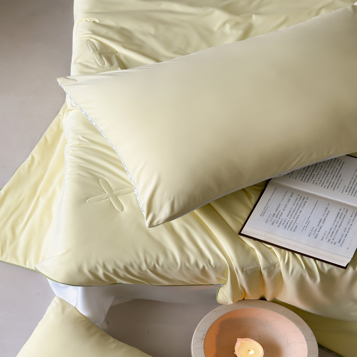 91家纺网 家纺一手货源 找家纺 赫帛 2025春夏新款冰屿双境数码印花夏被夏凉被空调被单夏被 黄色