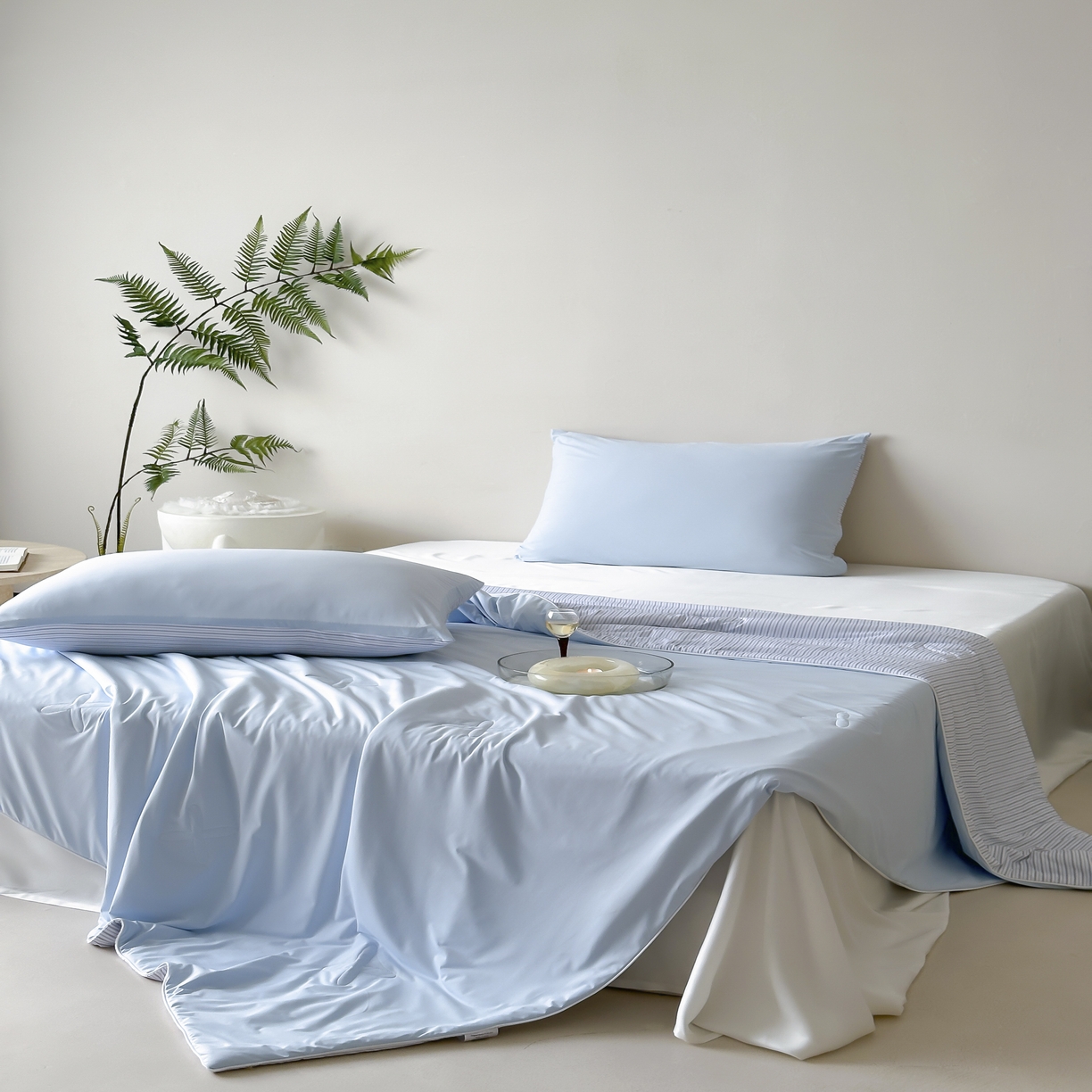 91家纺网 家纺一手货源 找家纺 赫帛 2025春夏新款冰屿双境数码印花夏被夏凉被空调被单夏被 蓝色