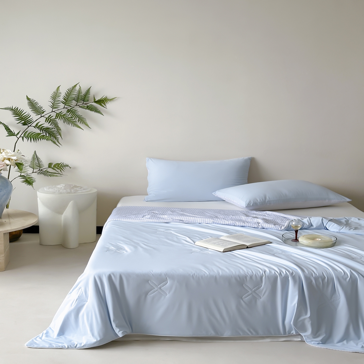 91家纺网 家纺一手货源 找家纺 赫帛 2025春夏新款冰屿双境数码印花夏被夏凉被空调被单夏被 蓝色