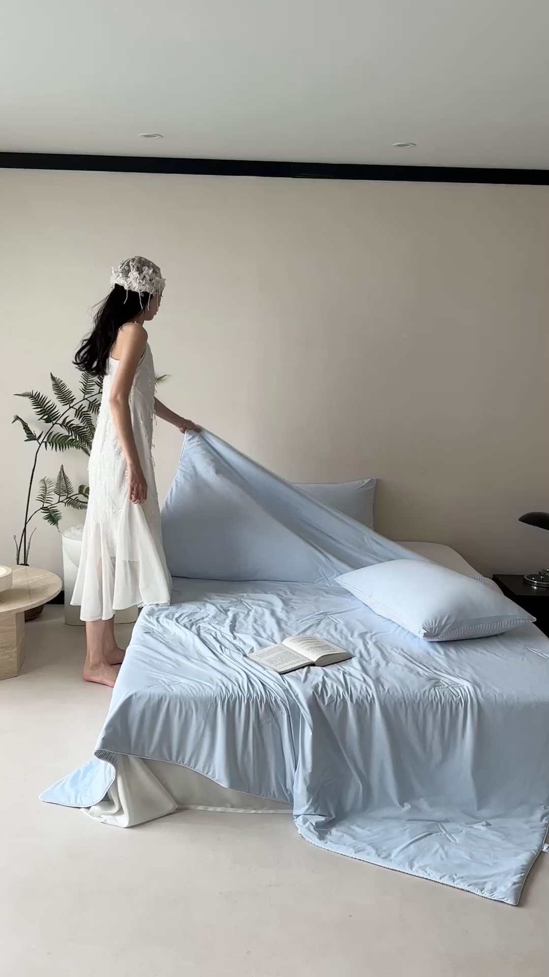 91家纺网 家纺一手货源 找家纺 赫帛 2025春夏新款冰屿双境数码印花夏被夏凉被空调被单夏被 蓝色