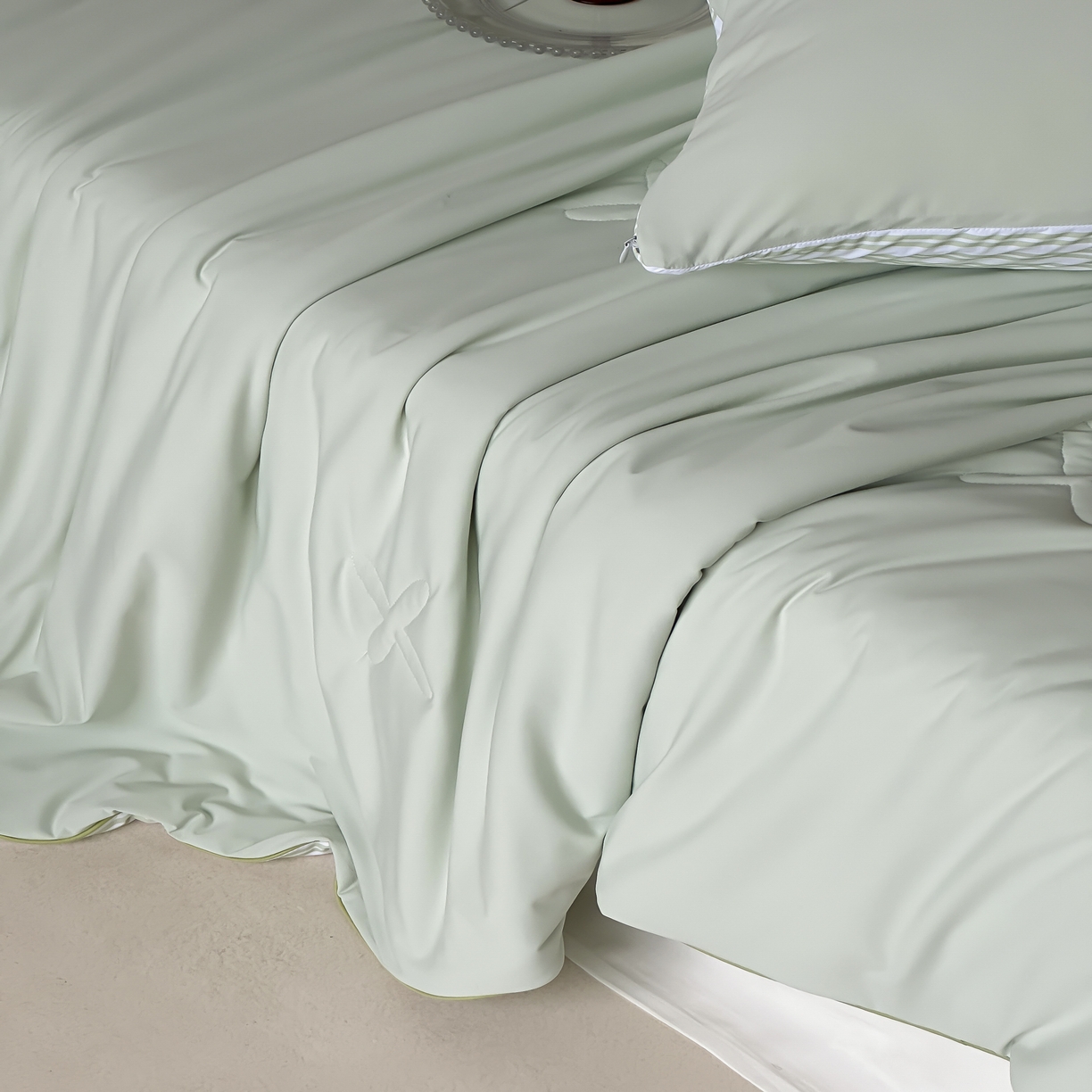 91家纺网 家纺一手货源 找家纺 赫帛 2025春夏新款冰屿双境数码印花夏被夏凉被空调被单夏被 绿色