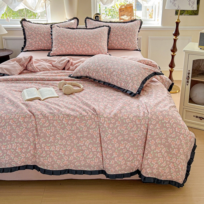 91家纺网 家纺一手货源 找家纺 仟网汇 2025新款赫本风四件套 赫本风-春风里红