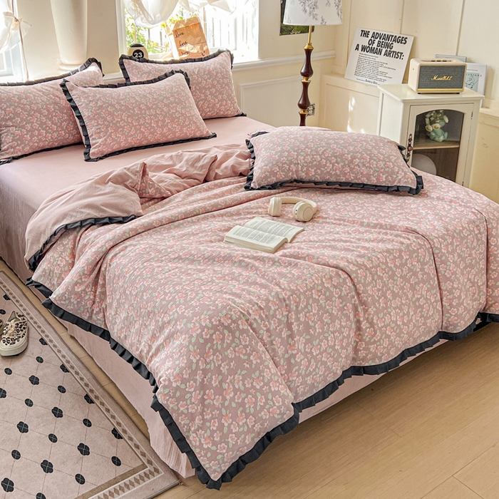 91家纺网 家纺一手货源 找家纺 仟网汇 2025新款赫本风四件套 赫本风-春风里红