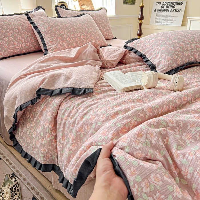 91家纺网 家纺一手货源 找家纺 仟网汇 2025新款赫本风四件套 赫本风-春风里红