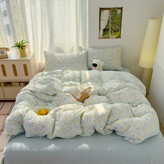 91家纺网 家纺一手货源 找家纺 竹合家纺 2025新品云感皱皱四件套跑量款小清新四件套