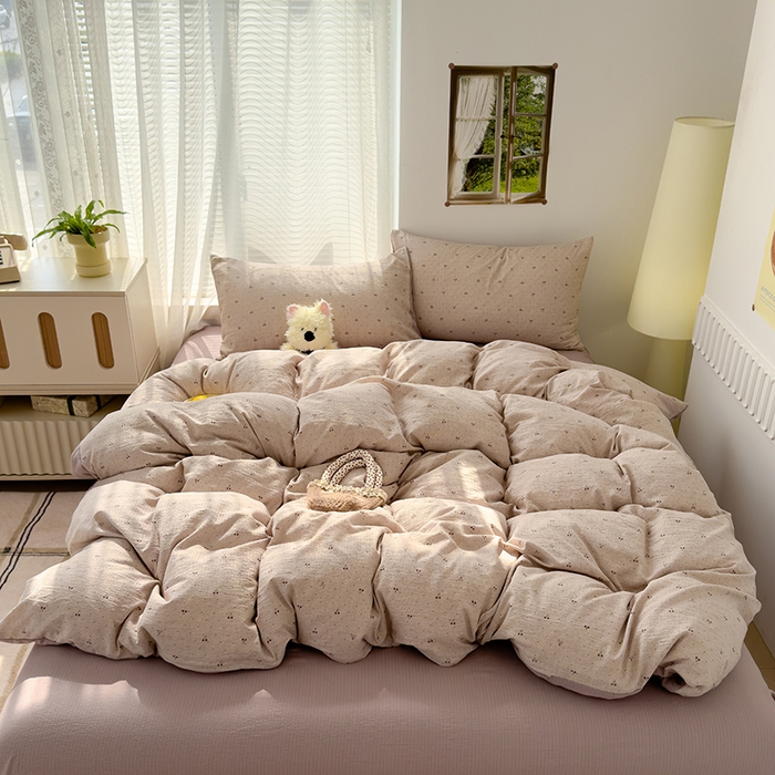 竹合家纺 2025新品云感皱皱四件套跑量款小清新四件套