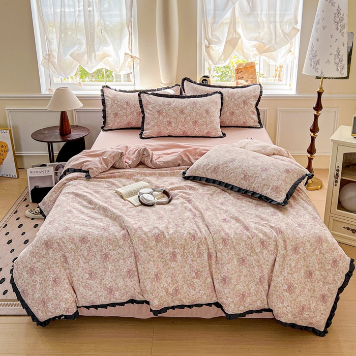 仟网汇 2025新款赫本风四件套 赫本风-花束粉