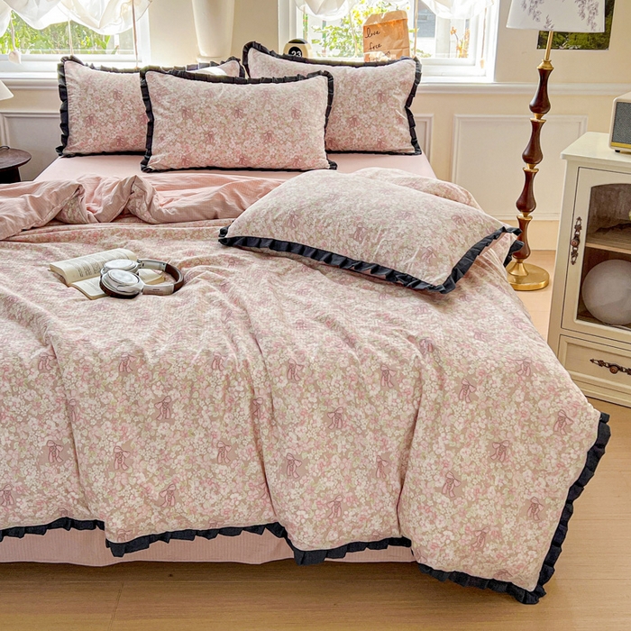 91家纺网 家纺一手货源 找家纺 仟网汇 2025新款赫本风四件套 赫本风-花束粉