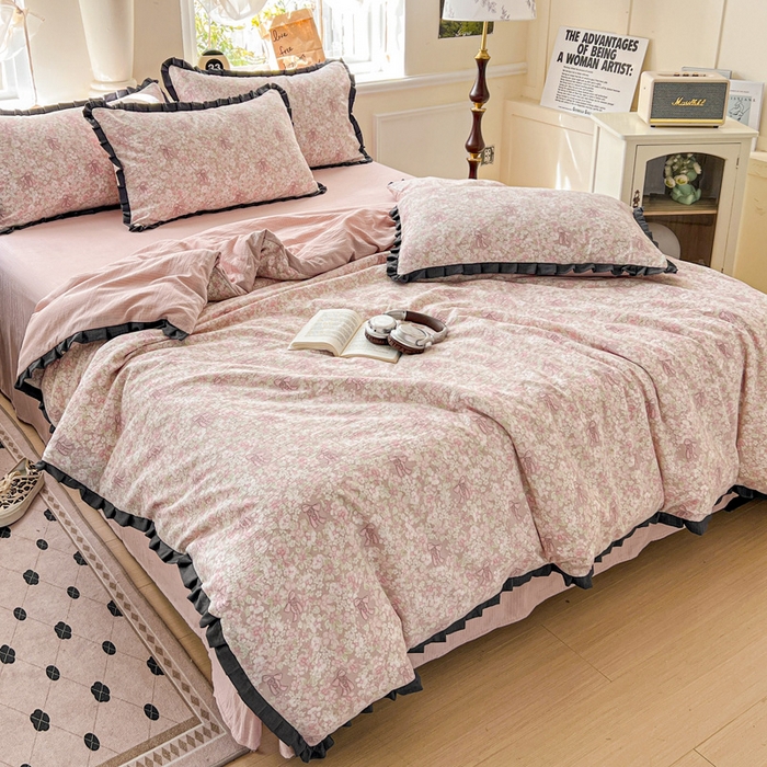 91家纺网 家纺一手货源 找家纺 仟网汇 2025新款赫本风四件套 赫本风-花束粉