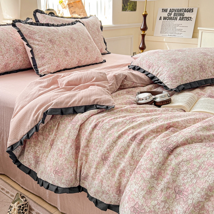 91家纺网 家纺一手货源 找家纺 仟网汇 2025新款赫本风四件套 赫本风-花束粉