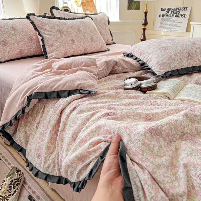 91家纺网 家纺一手货源 找家纺 仟网汇 2025新款赫本风四件套 赫本风-花束粉