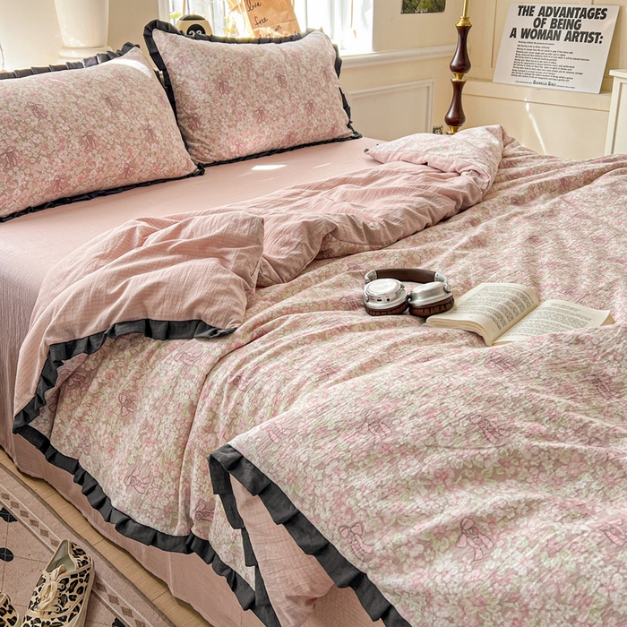 91家纺网 家纺一手货源 找家纺 仟网汇 2025新款赫本风四件套 赫本风-花束粉