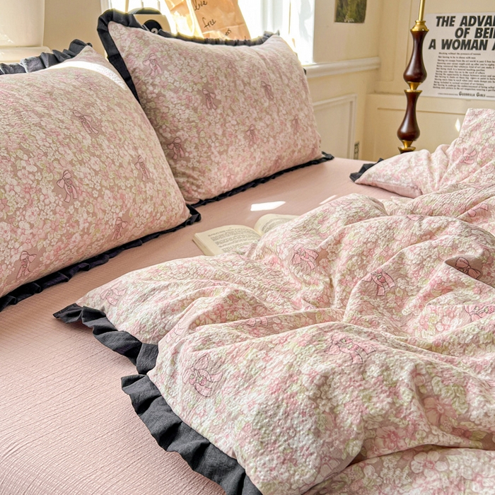 91家纺网 家纺一手货源 找家纺 仟网汇 2025新款赫本风四件套 赫本风-花束粉