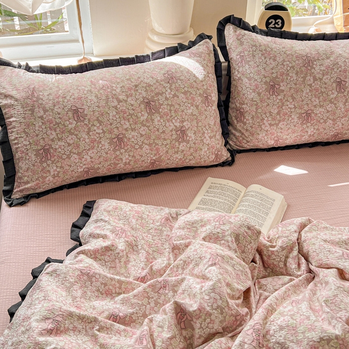 91家纺网 家纺一手货源 找家纺 仟网汇 2025新款赫本风四件套 赫本风-花束粉