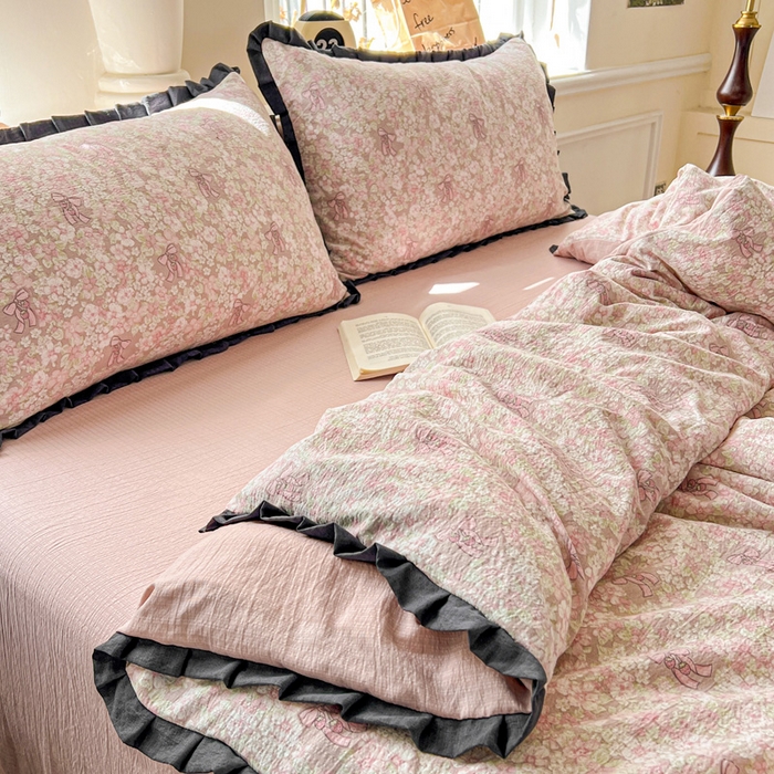 91家纺网 家纺一手货源 找家纺 仟网汇 2025新款赫本风四件套 赫本风-花束粉