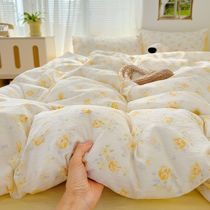 91家纺网 家纺一手货源 找家纺 竹合家纺 2025新品云感皱皱四件套跑量款小清新四件套