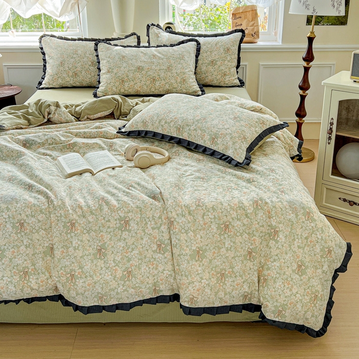 91家纺网 家纺一手货源 找家纺 仟网汇 2025新款赫本风四件套 赫本风-花束绿