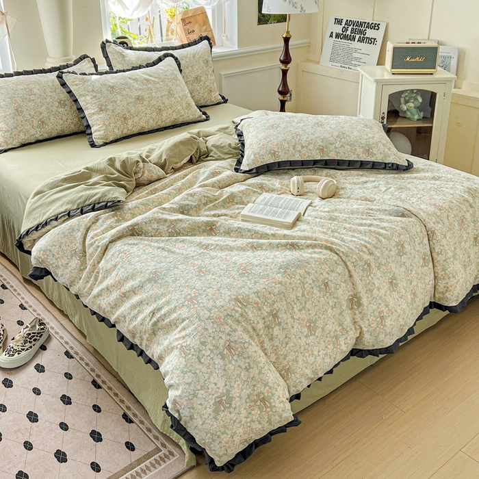 91家纺网 家纺一手货源 找家纺 仟网汇 2025新款赫本风四件套 赫本风-花束绿