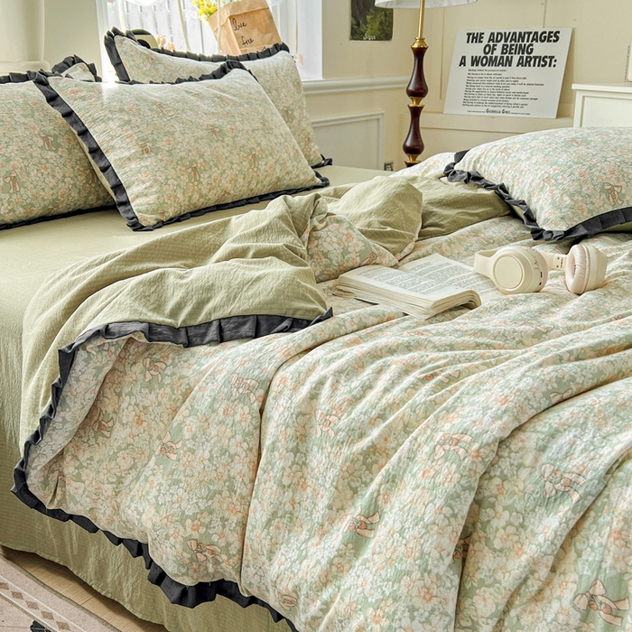 91家纺网 家纺一手货源 找家纺 仟网汇 2025新款赫本风四件套 赫本风-花束绿