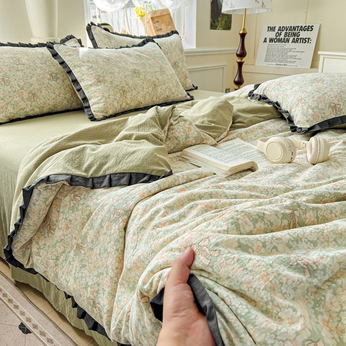 91家纺网 家纺一手货源 找家纺 仟网汇 2025新款赫本风四件套 赫本风-花束绿